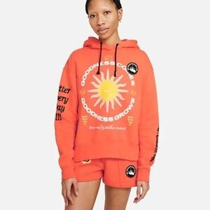 Nike Hoodie Womens Orange Recreation Club Floral Sun Graphic NWT Sz Small
